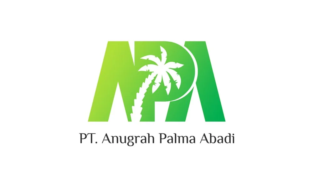 Desain logo profesional untuk PT Anugrah Palma Abadi dengan elemen pohon sawit dan tipografi modern