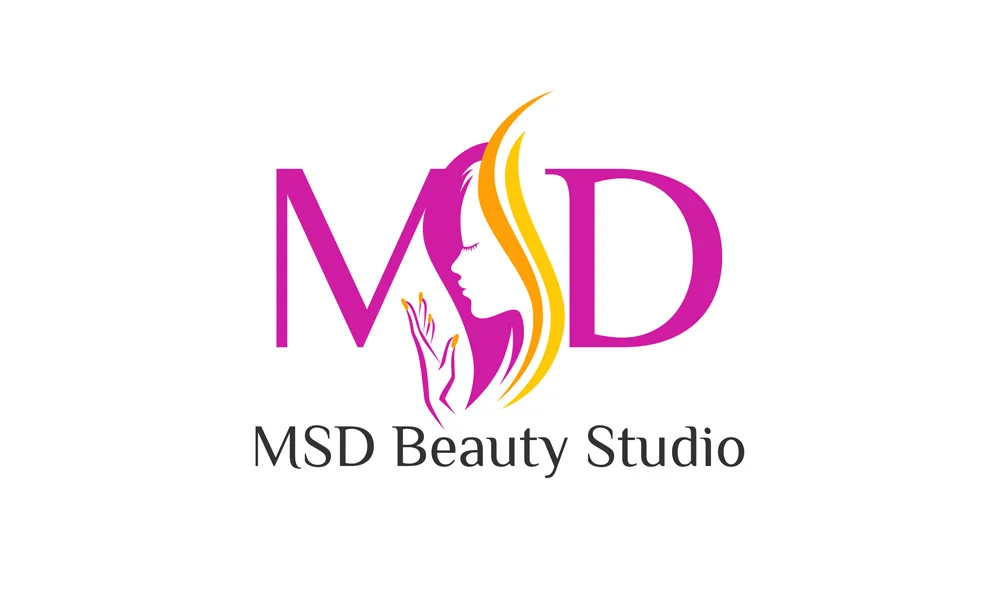 Desain logo profesional untuk MSD Beauty Studio dengan ilustrasi wajah wanita yang elegan