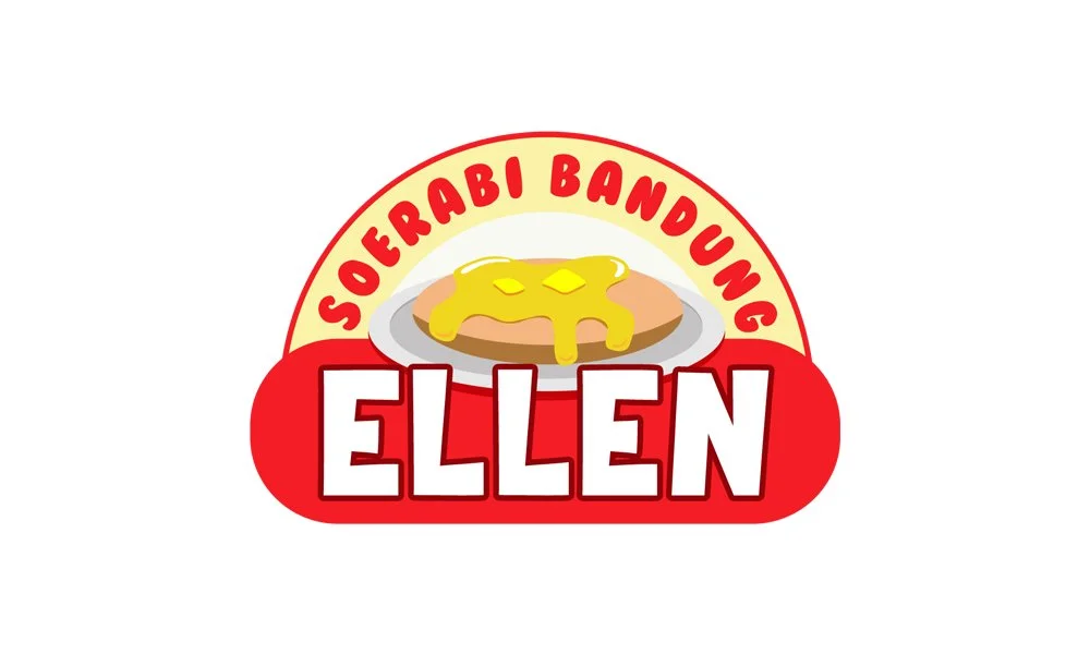 Desain logo untuk Soerabi Bandung Ellen dengan ilustrasi produk soerabi yang menggugah selera