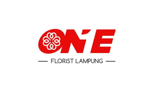 Portofolio Desain Logo One Florist Bandar Lampung dengan ornamen bunga kelopak empat putih di dalam huruf O merah yang tebal.