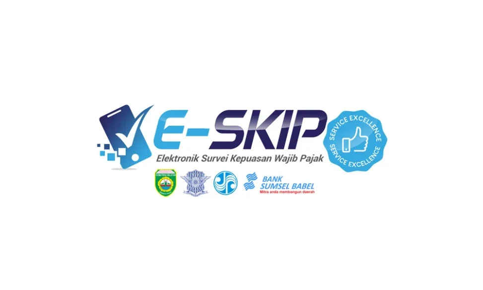 Desain logo profesional untuk aplikasi E-SKIP Samsat Palembang dengan simbol survei kepuasan pelanggan