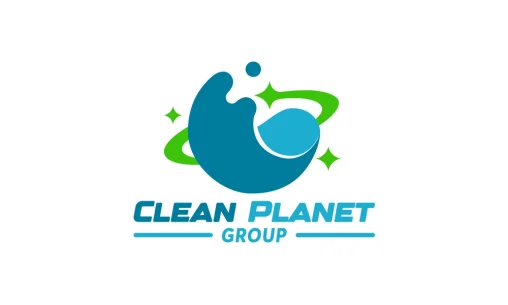 Desain logo profesional untuk Clean Planet Group Palembang dengan elemen planet dan aksen bersih