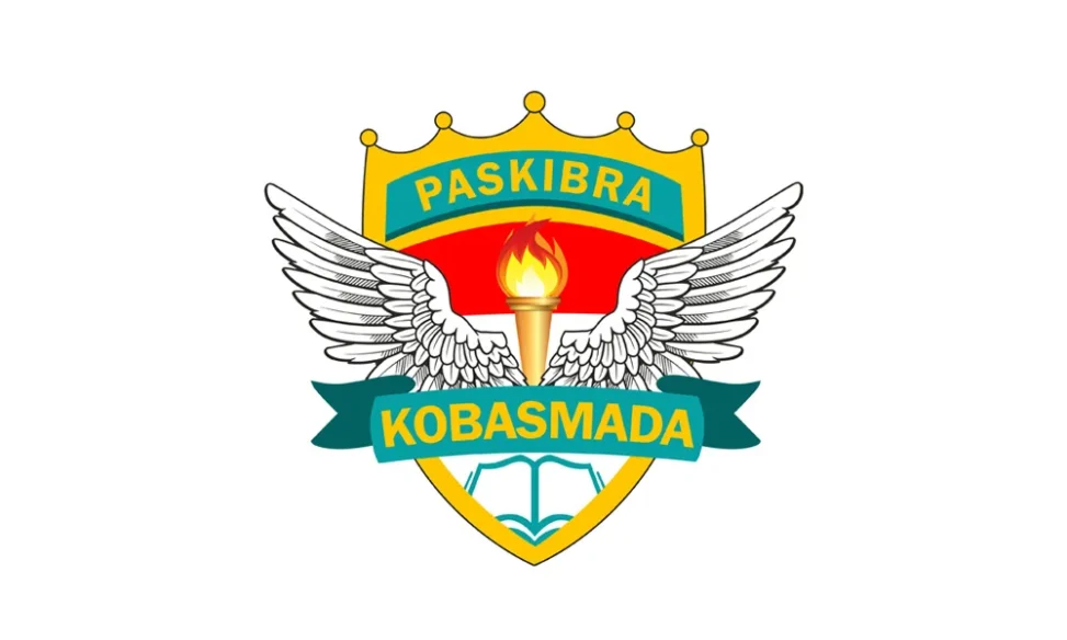 Desain logo Paskibra KOBASMADA SMA Dharma Bhakti Palembang dengan simbol obor dan sayap