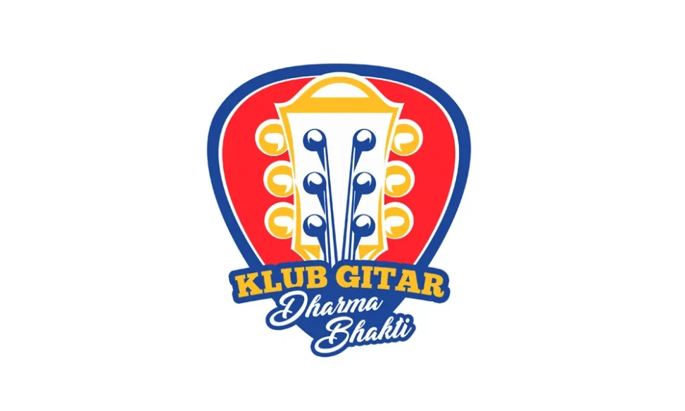 Desain logo Klub Gitar SMA Dharma Bhakti Palembang dengan bentuk pick gitar dan headstock gitar