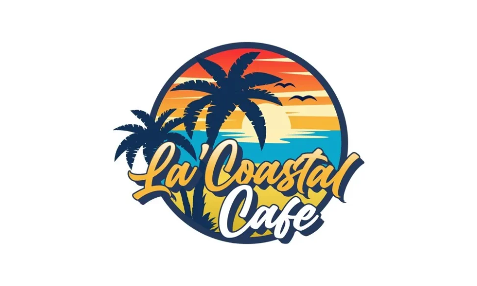 Desain logo untuk La' Coastal Cafe di Riau dengan ilustrasi nuansa pesisir pantai yang santai dan tropis
