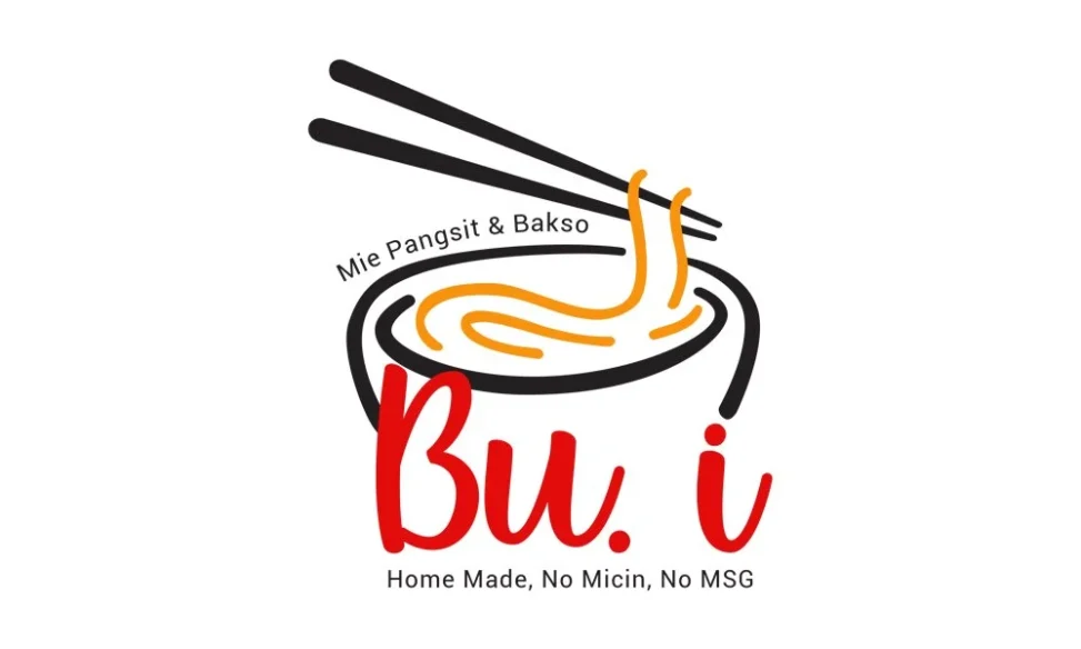 Desain logo profesional untuk Mie Ayam Bu i Jogja dengan konsep kuliner rumahan sehat bebas MSG