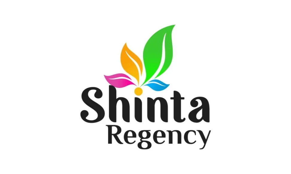 Desain logo perumahan Shinta Regency di Palembang dengan konsep hunian asri dan elemen daun berwarna-warni