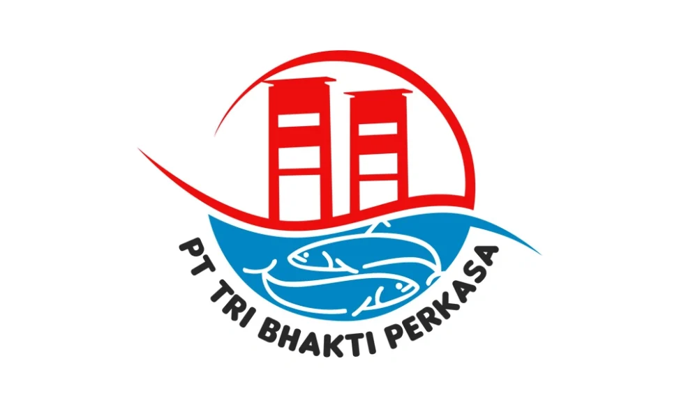 Desain logo profesional untuk PT Tri Bhakti Perkasa dengan ikon Jembatan Ampera dan ikan