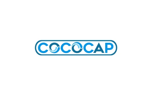 Desain logo profesional untuk produk filter air Cococap Palembang dengan elemen visual air