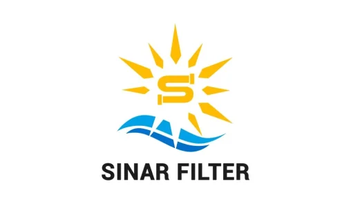 Desain logo profesional untuk Sinar Filter Jakarta dengan elemen matahari dan sistem filtrasi air