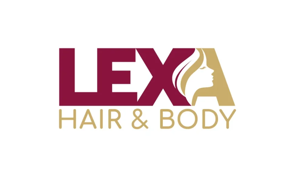 Desain logo profesional untuk Lexa Hair & Body Palembang dengan ilustrasi wajah wanita yang elegan