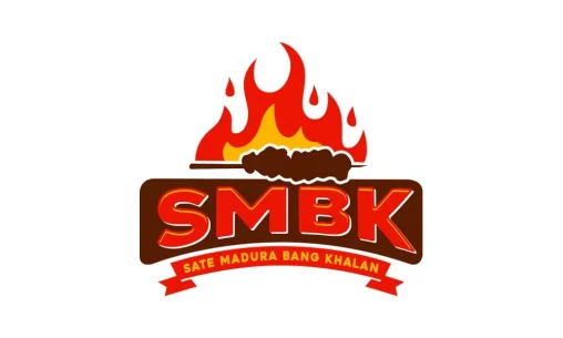 Desain logo profesional untuk Sate Madura Bang Khalan di Palembang dengan ilustrasi sate dan api yang membara