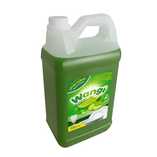 Portofolio desain sticker label kemasan jerigen sabun cuci piring Wangi Clean Jeruk Nipis 5000 ml, menampilkan visual segar dan informasi kebersihan ekstra harum.